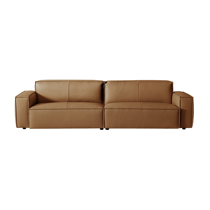 Solid Color Genuine Leather Bonus Room Square Arm 3-seater Sofa