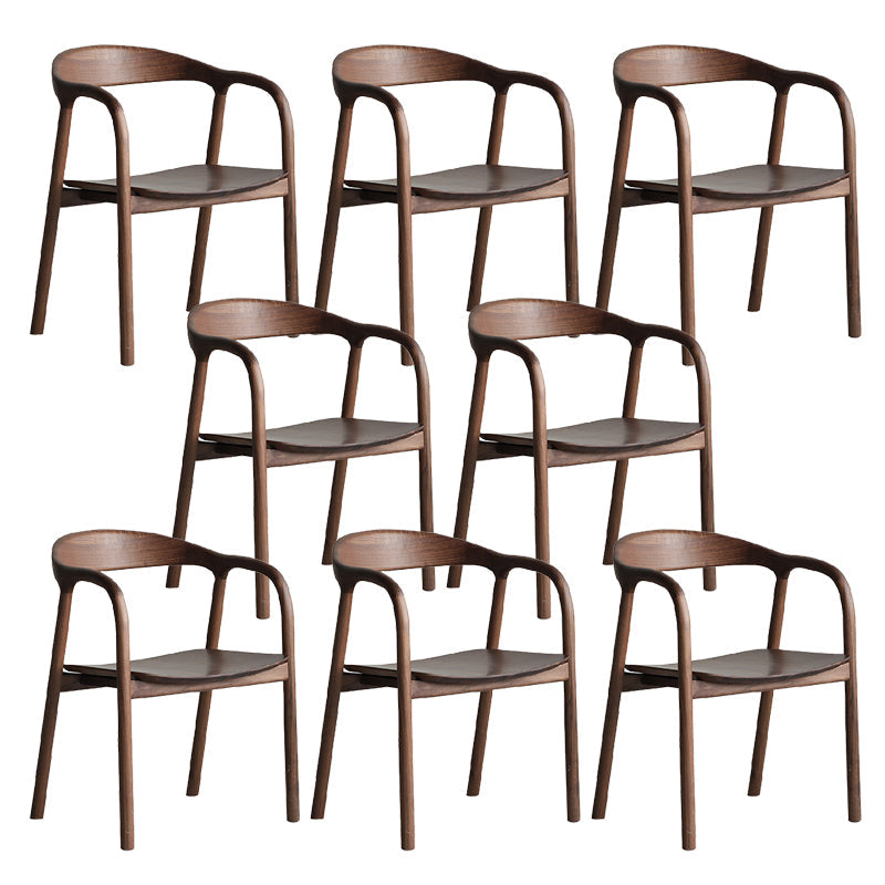 Sedia da pranzo a braccio posteriore in legno di noce interno contemporanea in marrone