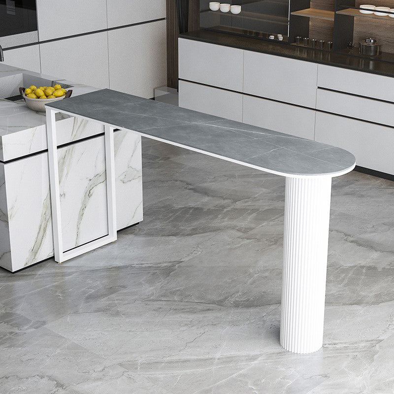 Modern Sintered Stone Double Pedestal Dining Bar Table for Kitchen Dining Room White-Gray Without Chairs Clearhalo 'Bar Furniture' 'Bar Tables' 'bar_tables' 'furn' 'furn_bar_tables' 'Furniture' 'Kitchen & Dining Furniture' 7719165