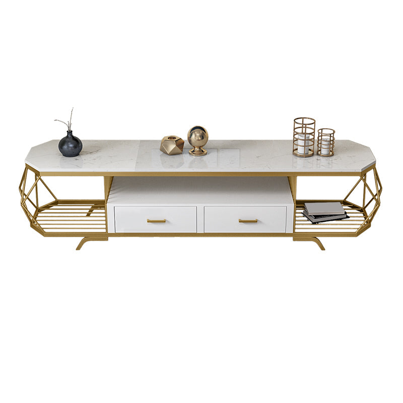Contemporary TV Media Stand Marble Stand Console with Drawers White Clearhalo 'furn' 'furn_tv_stands_entertainment_centers' 'Furniture' 'Living Room Furniture' 'TV Stands & Entertainment Centers' 'TV Stands & Media Storage Furniture' 'tv_stands_entertainment_centers' 7723037