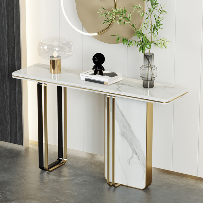 Glam Stone Rectangle Console Accent Table with Marble for Hall