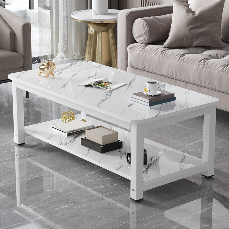 Tavolino da caffè in legno rettangolo con scaffale di stoccaggio stile moderno