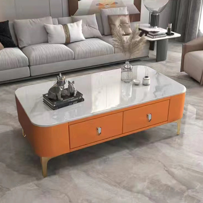 Triangle Slate Coffee Table Glam 4 Legs with 2 Storage Drawers