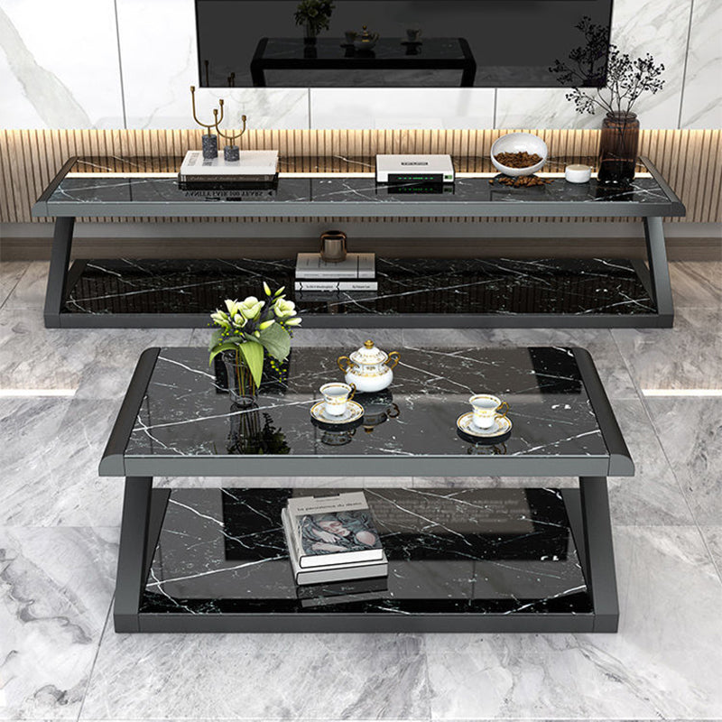 Metallschlitten Couchtisch zeitgenössisches Glasoberteil mit Lagerregal