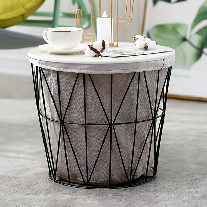Fram Base Coffee or End Table with Storage Contemporary Metal Round Top White-Black Clearhalo 'Coffee & Accent Tables' 'Coffee Tables' 'coffee_tables' 'furn' 'furn_coffee_tables' 'Furniture' 'Living Room Furniture' 7730513