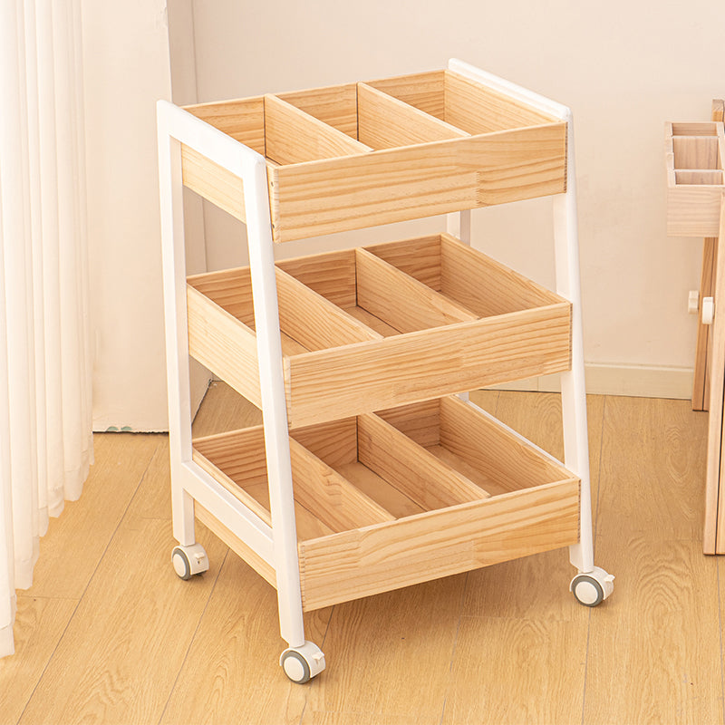 Tavolino da caffè rettangolo naturale scandinavo con ruote in legno massiccio