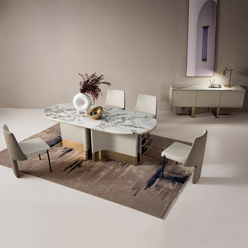 1/5ピースモダンな楕円形の石の停止白いダイニングセット