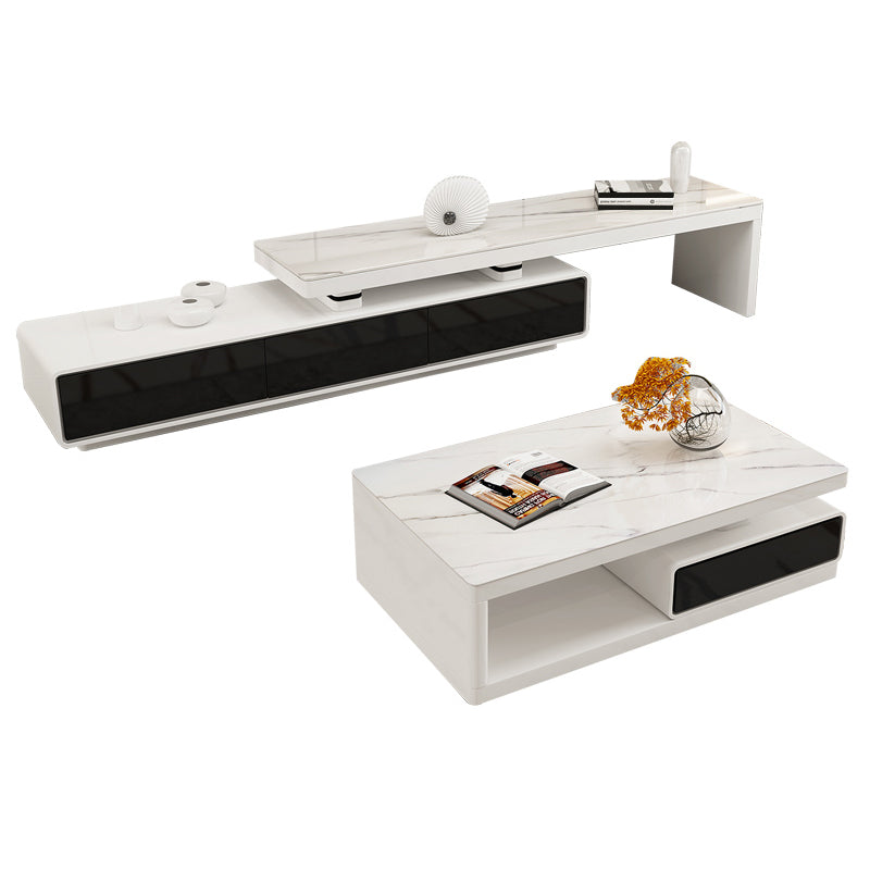 4 Drawers Coffee Table Rectangle Single Stone with Storage Shelf