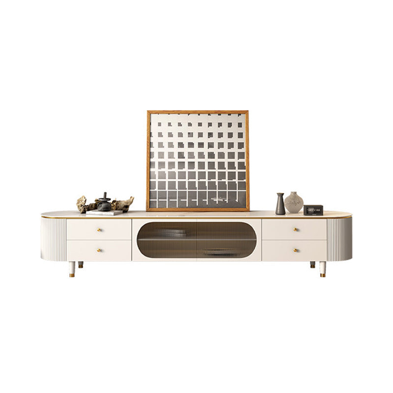 Tavolino da caffè bianco a 4 gambe ovali in pietra glam con cassetti