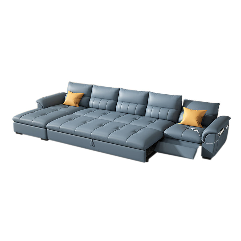 Stainless Steel Blue Genuine Leather Living Room Flared Arm Sofa 3-Seater Sofa & Chaise Lounge & 1-Seater Sofa Genuine Leather Clearhalo 'furn' 'furn_sofas' 'Furniture' 'Living Room Furniture' 'Sofa' 'sofas' 7741277