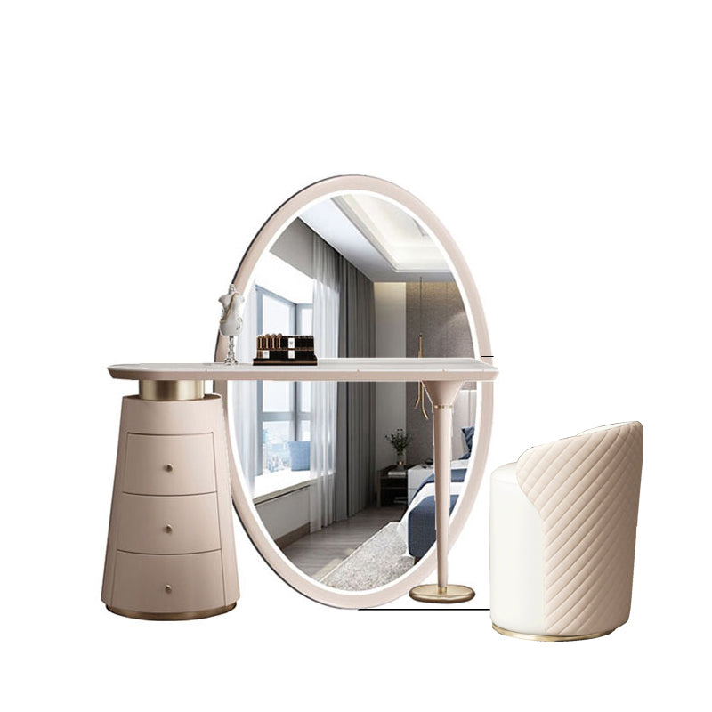 Glam Slate Makeup Dreshing Tabinet Tabouret en beige avec un miroir de 57 "de haut