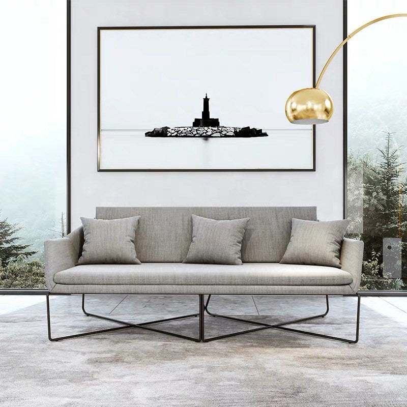 Contemporary Style Cotton Flared Arm Sofa in Gray For Living Room