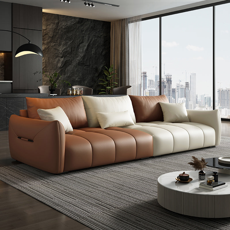 Contemporary Solid Color Pillow Back Square Arm Sofa For Living Room