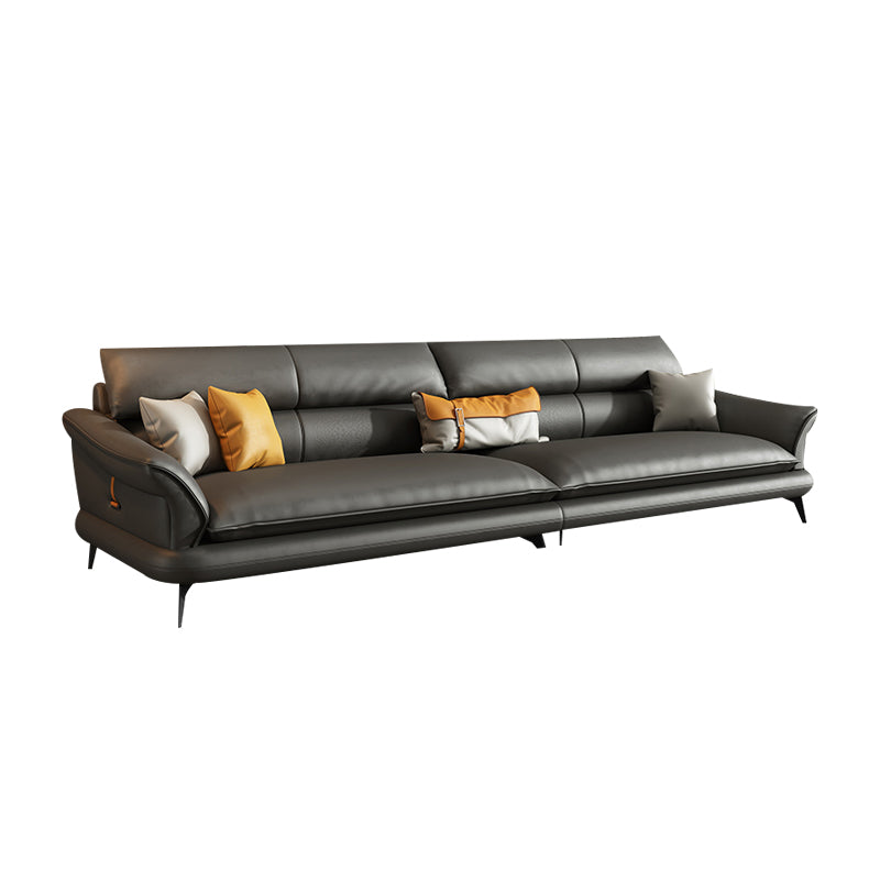 Modern Pillowed Back Cushions Black Sectional Flared Arm Chesterfield Sectional 134"L x 37"W x 33.5"H Genuine Leather Clearhalo 'furn' 'furn_sectionals' 'Furniture' 'Living Room Furniture' 'Sectionals' 7742388