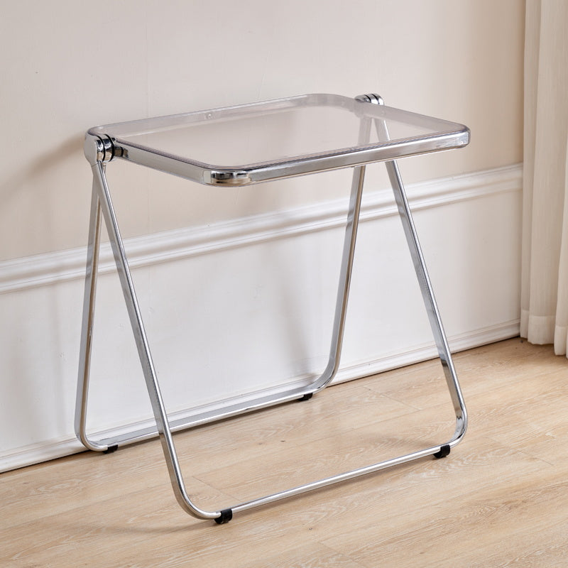 Mesa de comedor plegable acrílico para 2 personas con base de acero plateado