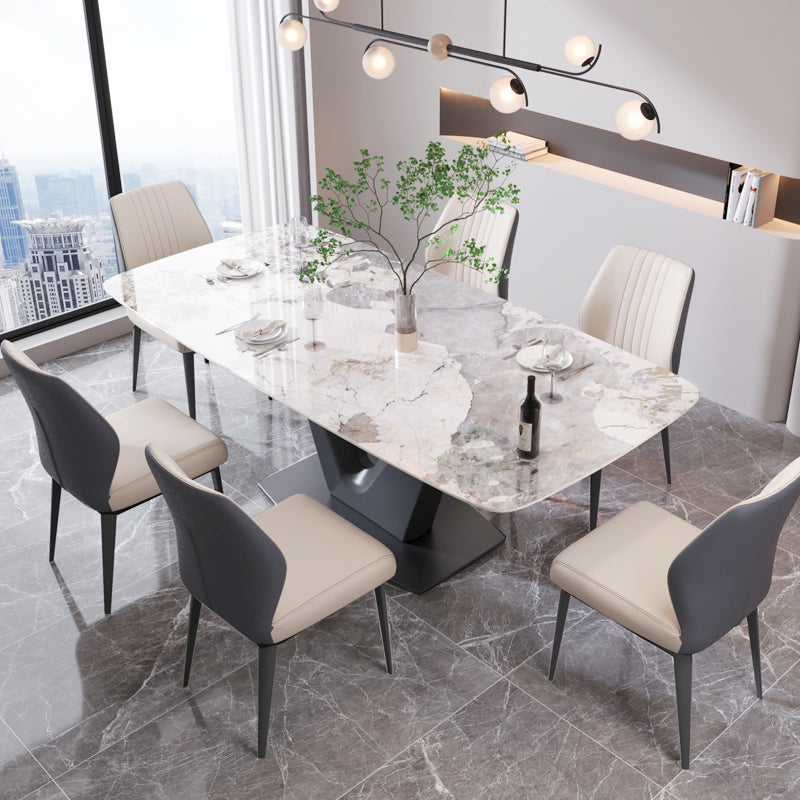 Modern Rectangle Sintered Stone Top Metal Base Dining Table with Chairs