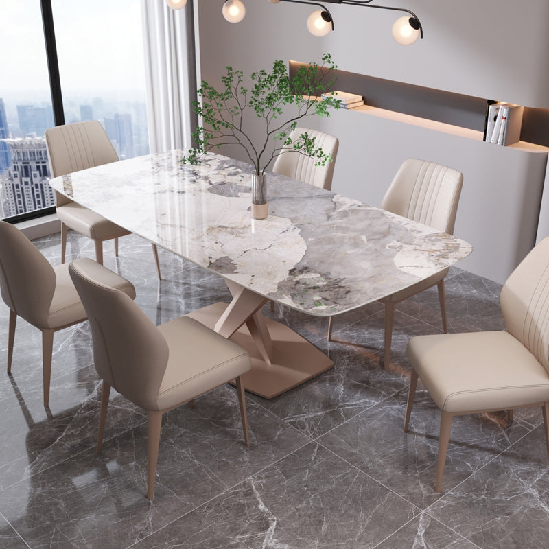 Hedendaagse rechthoekige sintered stenen top metalen basis eettafel met stoelen