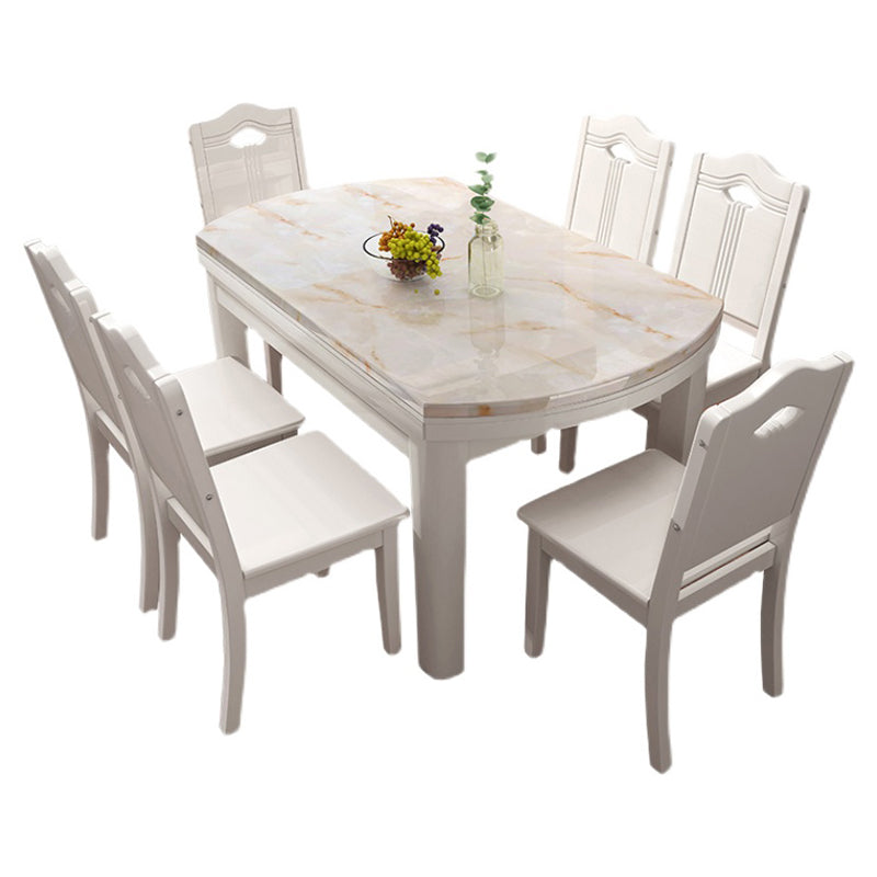 Sedia da pranzo a 7 pezzi e tavolo set in stile bianco e contemporaneo