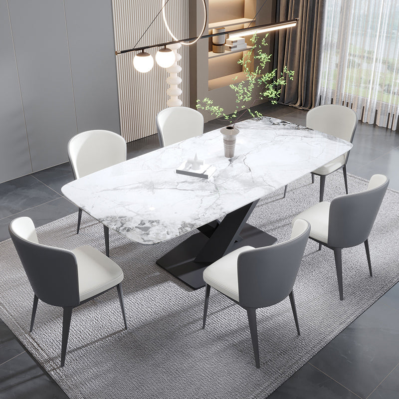 Eigentijdse rechthoekige sintered stenen top metalen basis eettafel set