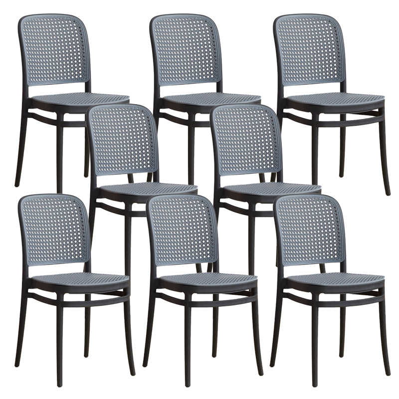 Contemporary Indoor Plastic Open Back Stackable Dining Side Chair Black-Gray 8 Piece Set Clearhalo 'Dining Chairs' 'Dining Tables & Seating' 'dining_chair' 'furn' 'furn_dining_chair' 'Furniture' 'Kitchen & Dining Furniture' 7747938