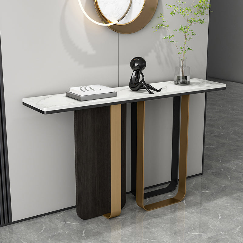 Glam Rectangle Console Accent Table with Stainless Steel Bracket for Hall 55"L x 14"W x 33"H Clearhalo 'Console Tables' 'console_tables' 'Entry & Mudroom Furniture' 'furn' 'furn_console_tables' 'Furniture' 7753319