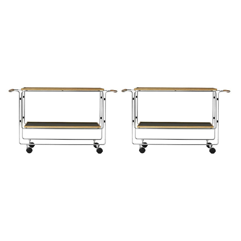 Tavolo da spuntino all'estremità laterale contemporanea con scaffale in acciaio e legno massiccio