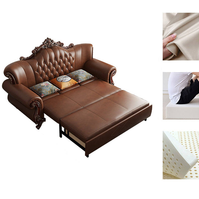 Traditional Leather Futon Sleeper Sofa in Brown Sofa Bed with Storage Genuine Leather Latex Clearhalo 'furn' 'furn_futons' 'Furniture' 'Futons & Daybeds' 'Futons' 'Living Room Furniture' 7762523