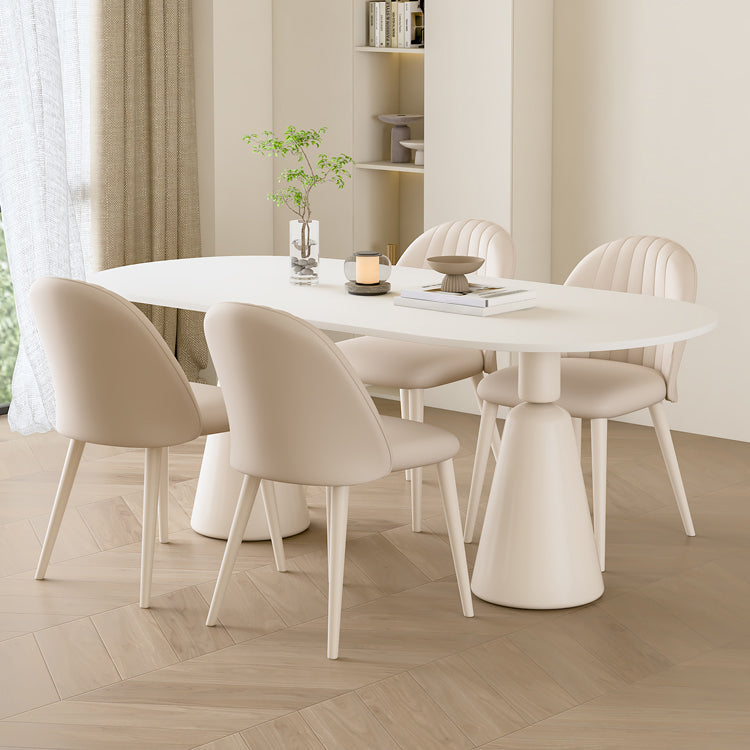 1/5 Piece Oval Shape Stone Top Dining Room Furniture Set in White