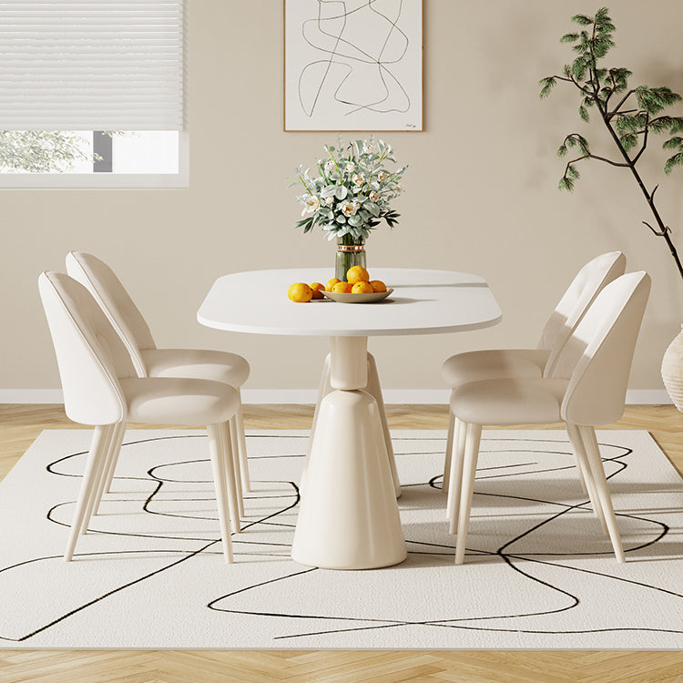 1/5 piezas de forma ovalada silla de comedor de piedra en blanco