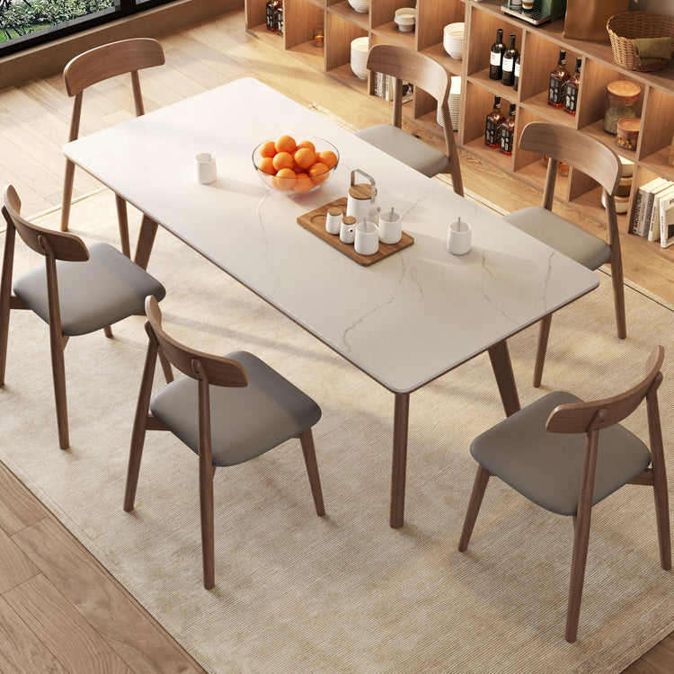 5/7 Piece Rectangle Shape Stone and Solid Wood Dining Table Set
