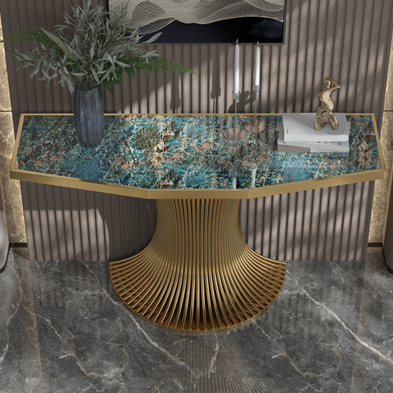 Tavolo console di divano in pietra glam con staffa in acciaio inossidabile per sala