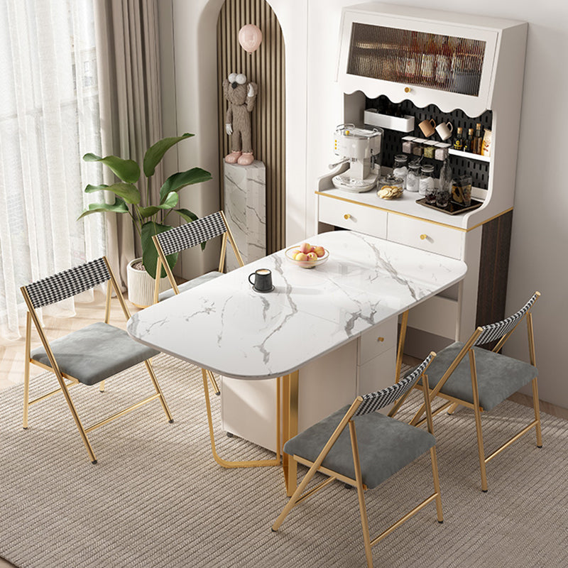 1/3/5 Piece Rectangle Shape Stone Top Dining Room Furniture Set