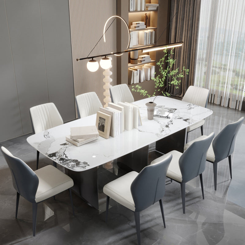 Contemporary Rectangle Sintered Stone Top and Metal Base Dining Table with Chairs
