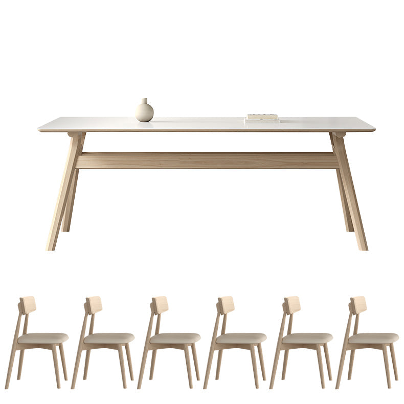 Table à manger de base en bois à frêne en pierre fritrée contemporaine avec chaises