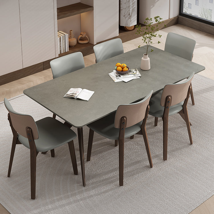 Contemporary Sintered Stone Top Wooden Base Dining Table with Chairs