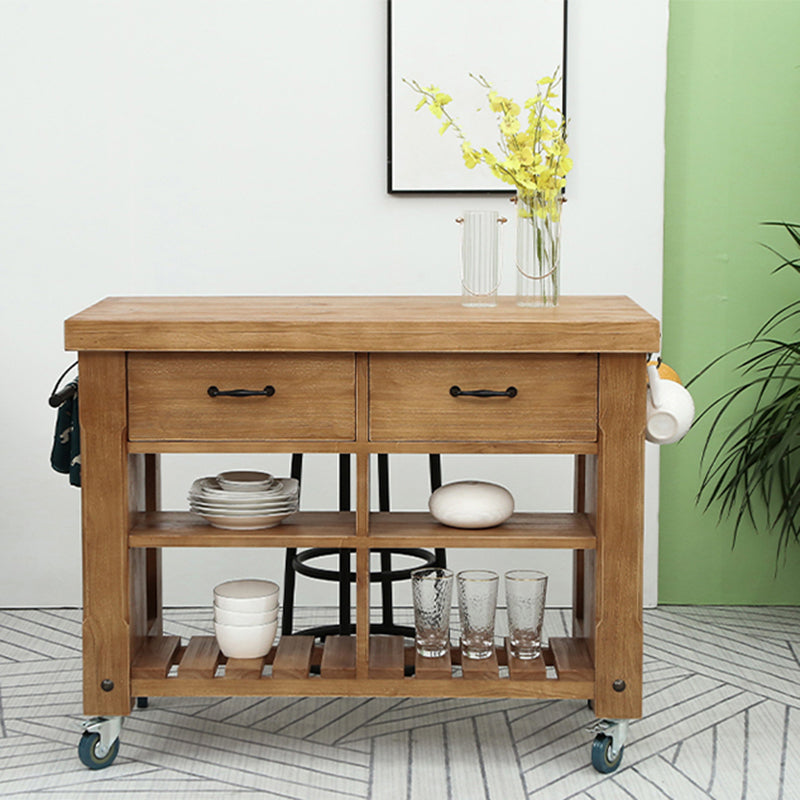 Modern Solid Wood Rectangle Kitchen Island Cart with Casters