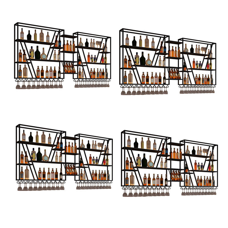 Metal Industrial Wine Holder Rack Wall Mounted Storage Shelves with Light 4 Piece Set Clearhalo 'furn' 'furn_wine_racks' 'Furniture' 'Kitchen & Dining Furniture' 'Wine Racks' 'wine_racks' 7779889