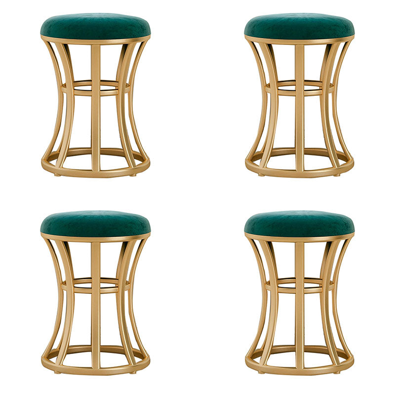 Velvet Ottoman Solid Color Round Metal Frame Fade Resistant Modern Ottoman 14"L x 14"W x 18"H Green 4 Piece Set Clearhalo 'furn' 'furn_ottomans_poufs' 'Furniture' 'Living Room Furniture' 'Ottomans & Poufs' 'ottomans_poufs' 7783794