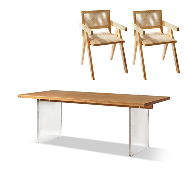 Contemporary Solid Wood Top and Acrylic Base Dining Table Set