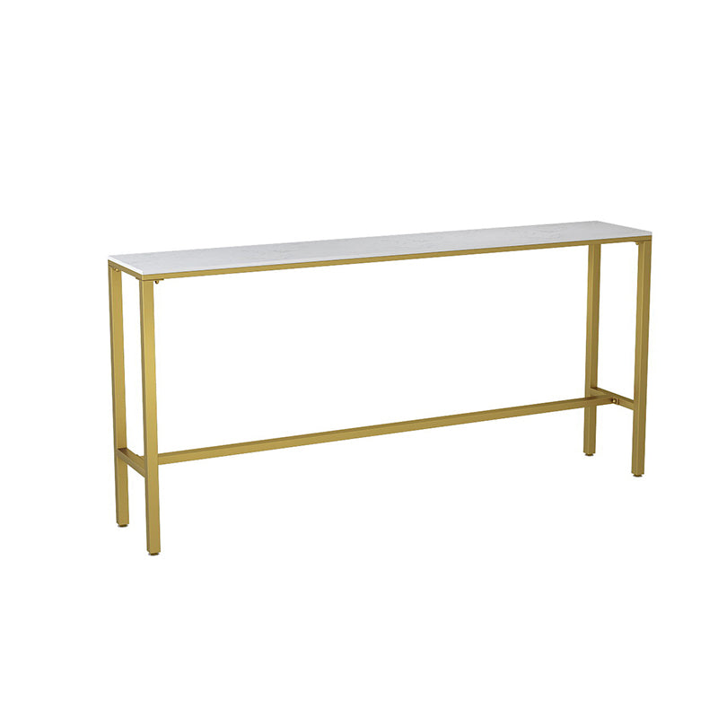 Modern Faux Marble Rectangle White Top Trestle Bar Dining Table for Kitchen Gold Without Chairs Clearhalo 'Bar Furniture' 'Bar Tables' 'bar_tables' 'furn' 'furn_bar_tables' 'Furniture' 'Kitchen & Dining Furniture' 7795497