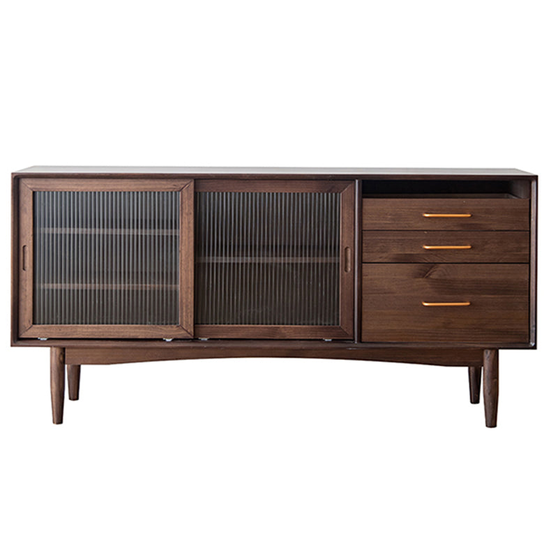 Nordic Style Storage Solid Wood Sideboard Cabinet with Glass Doors 70.9"L x 16.1"W x 31.5"H Walnut Clearhalo 'buffet_sideboard' 'Buffets & Sideboards' 'furn' 'furn_buffet_sideboard' 'Furniture' 'Kitchen & Dining Furniture' 7795843