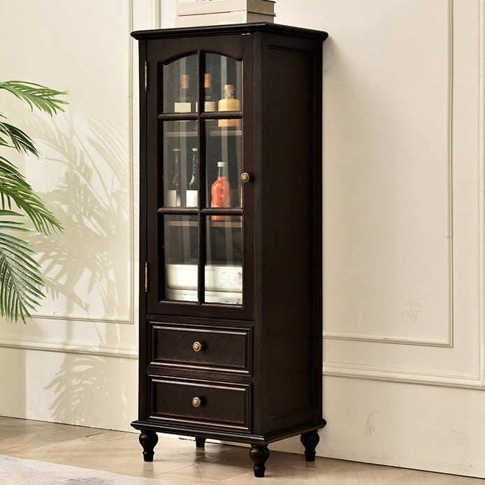 茶色の保管棚付きのソリッドウッドの伝統的なボトルホルダーフロアガラスドア