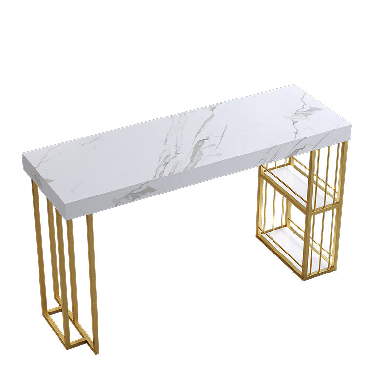 Steinrechteck -Stangentisch mit Metallspeicherbasis für Zuhause