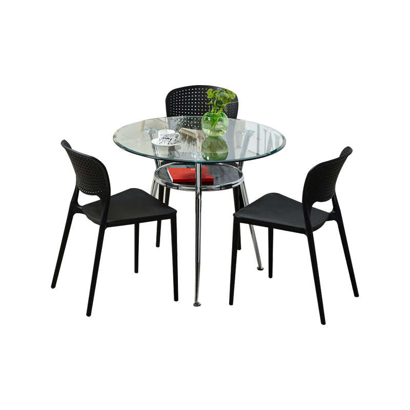 4 Pieces Modern Round Tempered Glass Top Dining Set for Home