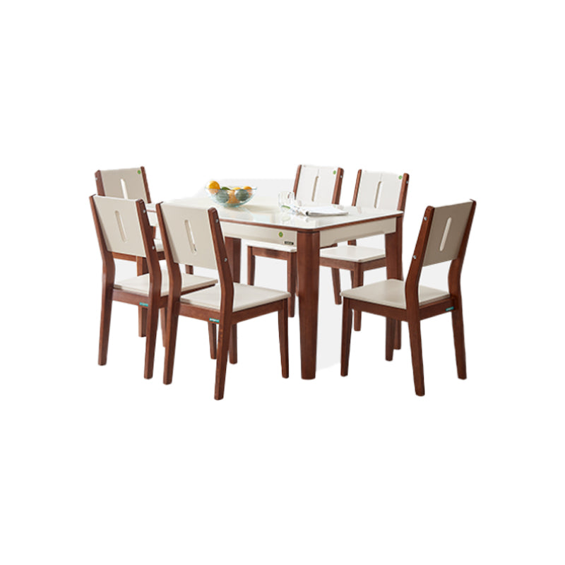 5/7 Pieces Glass Top Solid Wood Frame 4 Legs Dining Set for Home