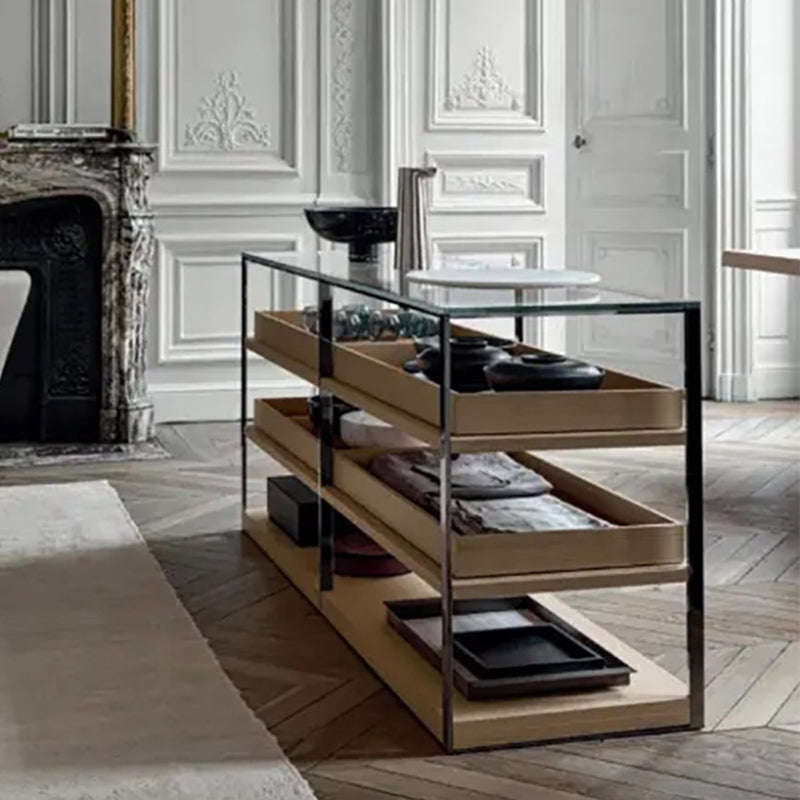 Stationary Glass Open Storage Prep Table Modern Style Rectangle with Drawer Clearhalo 'furn' 'furn_kitchen_islands_carts' 'Furniture' 'Kitchen & Dining Furniture' 'Kitchen Islands & Carts' 'kitchen_islands_carts' 7807385