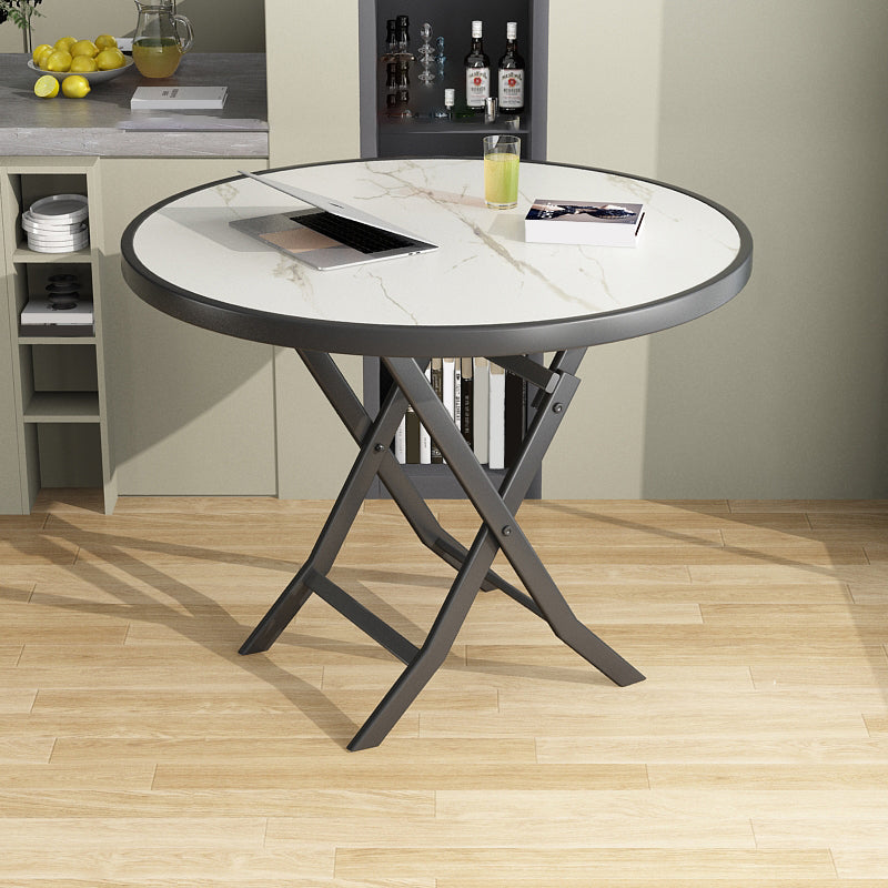 Modern White Foldable Dining Table Wood Tabletop with Metal Legs