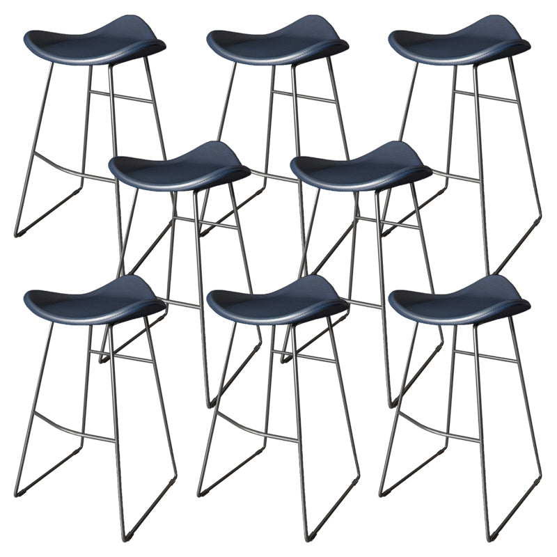 Contemporary Faux Leather Armless Bar Stools with Metal Base