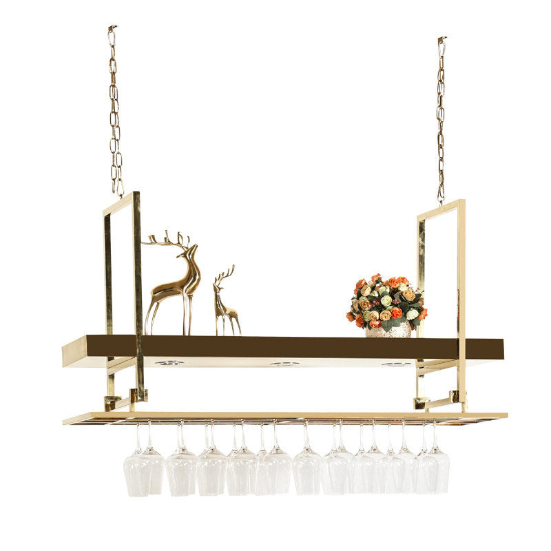 キッチン用のガラスホルダー&ストレージシェルフを備えた金属吊りワインホルダー