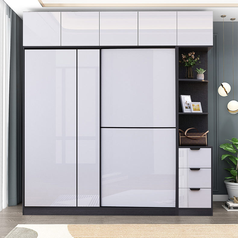 White Grey Wardrobe Cabinet Modern Wardrobe Closet with Shelves